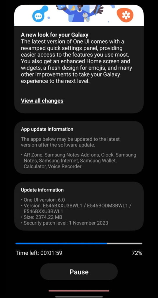 galaxy f54 one ui 6.0 update