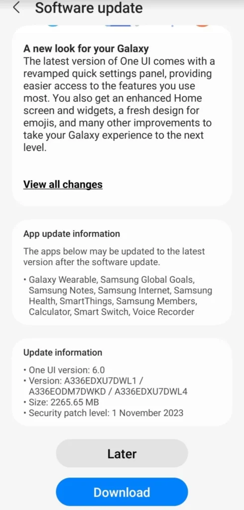 Galaxy A33 One UI 6.0